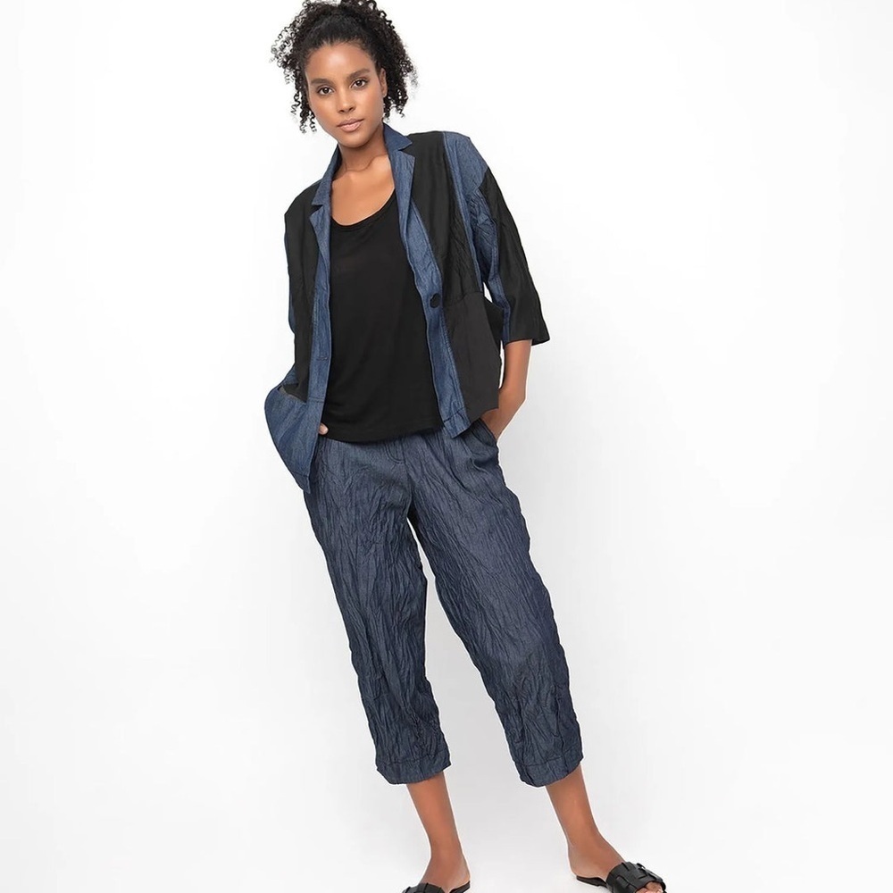 Alembika Ozai N Ku Jacket & Cropped Pants Set NWT Blue Denim Chambray Size XS
